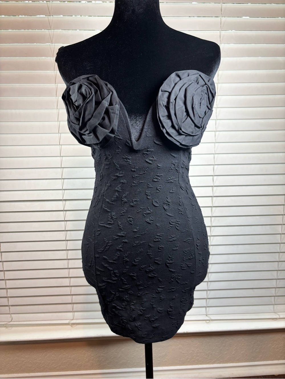 Zara Black Strapless Mini Dress with Rose Appliqués Size S
